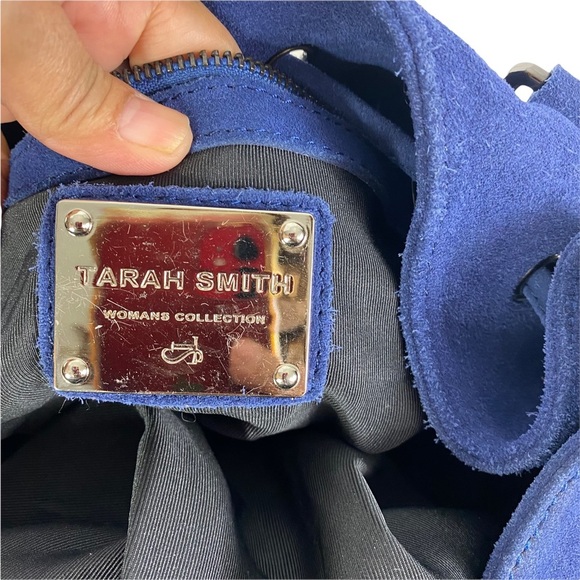 Tarah Smith Handbag Purse Tote Suede Studded Detail Blue - Picture 7 of 11